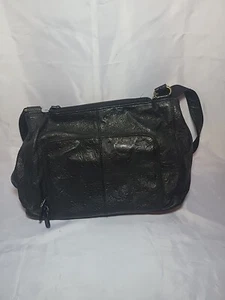 Cabin Creek Black Tooled Flower Paisley Leather Embossed Shoulder Bag Pockets - Picture 1 of 11