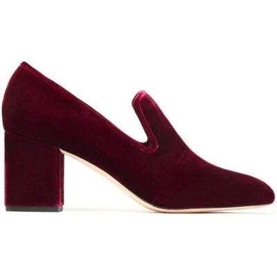 Zapatos mocasines de terciopelo borgoña Diane Von Furstenberg Rimela tacones gruesos talla 5,5 Foto 1 de 4