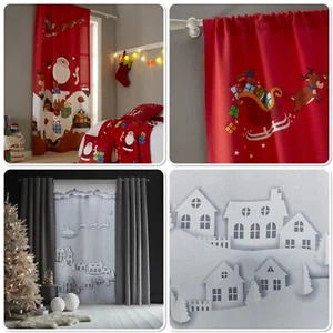Catherine Lansfield Christmas Santa Festive Slot Top Curtain Panel 100% Cotton - Picture 1 of 19