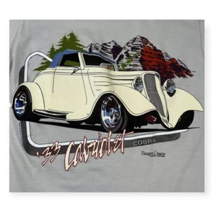 VINTAGE ‘33 CABRIOLET COBRA CLASSIC CAR 1989 GLITTER T-SHIRT VINCE MAES HOT ROD - Picture 1 of 6