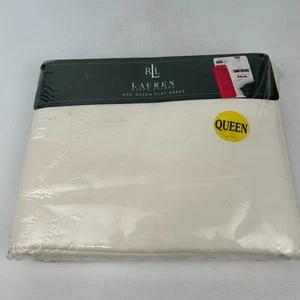 Lauren Ralph Lauren One Queen Flat Sheet Drap Sz 90x120" White Cotton Grand Lit - Picture 1 of 7