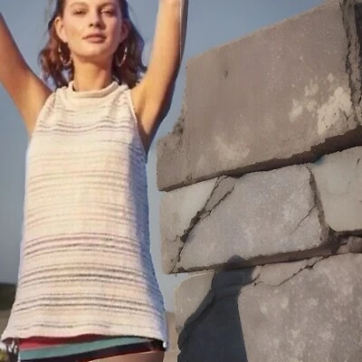 DOLAN ANTHROPOLOGIE 毛衣女式小号象牙棉亚麻纹理背心束腰外衣 — 第 1/4 张图片