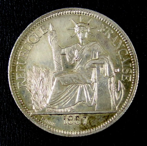 French Indochina 1887 Piastre KM 5. High grade.  Lustrous Cover