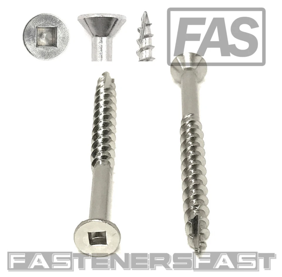 FAS (50) #10 x 2 1/2 Stainless Steel Wood Deck Screws Square Drive w/4 Nibs Type 17