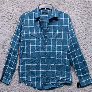 Alfani Shirt Mens Blue Green Small Button Up  Plaid Long Sleeve Windowpane - Picture 1 of 6