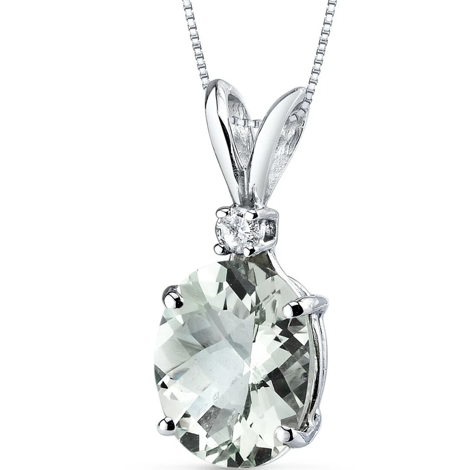 Кулон из белого золота 14 карат с зеленым аметистом и бриллиантами овальной формы 2,25 карата, 18 дюймов - Изображение 1 из 4