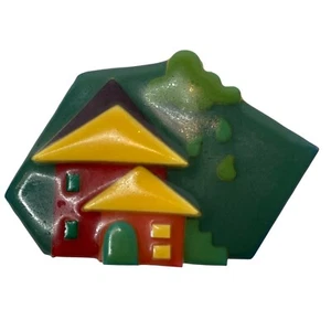 Vintage HOUSE PINS BY LUCINDA Brooch Pin Red Yellow House Tree Falling Leaves - Picture 1 of 5