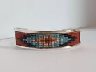 Vtg Signed W/3 Native America Navajo Sterling Silver Beadwork Cuff Bracelet