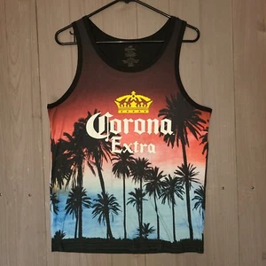 Corona Extra Tank Top Sz Med All over Print Palm Trees Multi Color Tropical View - Picture 1 of 5