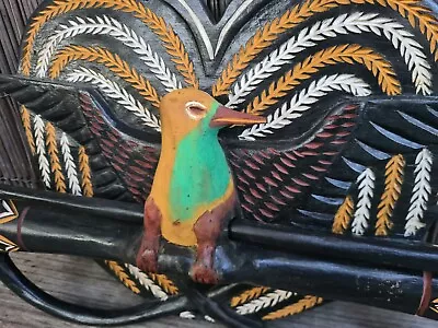 1980s Papua New Guinea  Bird Of Paradise Ornate Wood Carving. • 95$