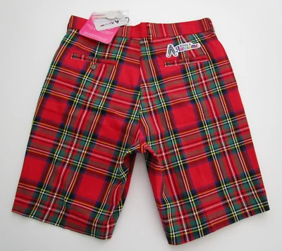 男式 30 Royal & Awesome Stewart 格纹短裤格子红色全新带标签 — 第 1/4 张图片