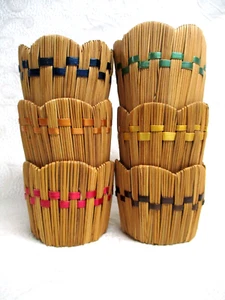 Vintage Set of 6 Straw Wicker Drink Cup Holders Tiki Bar - Picture 1 of 6