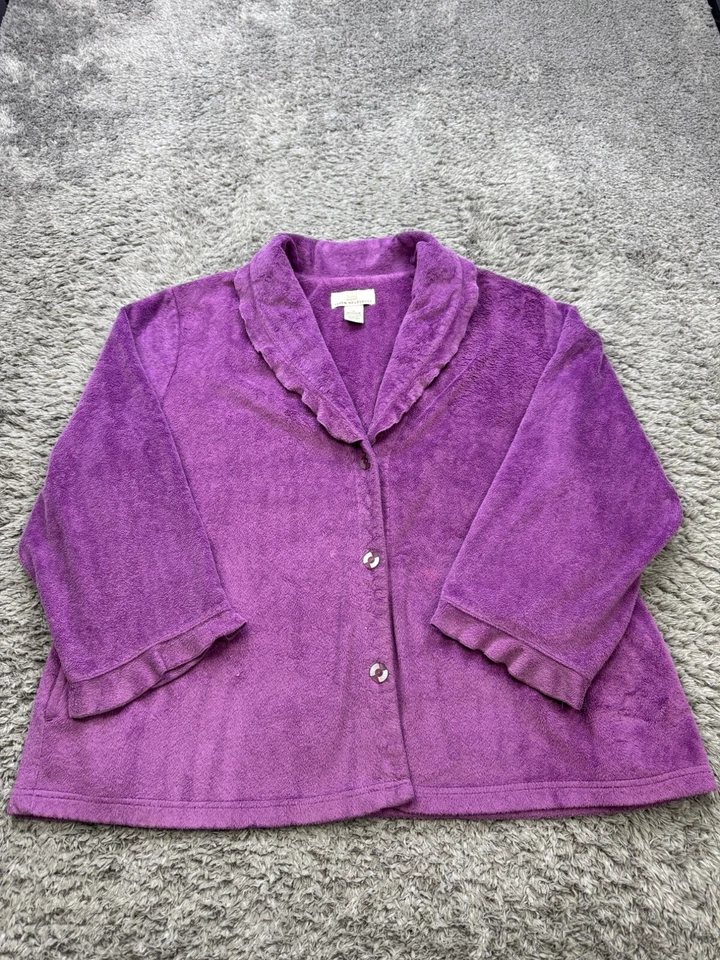 Top de pijama Karen Neuburger para mujer 1X púrpura con volantes ropa de dormir de felpa francesa Foto 1 de 4