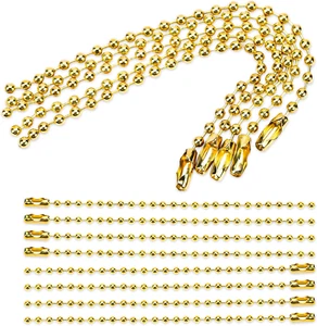 Ball Beads Chain, 100 Pcs Gold Bead Chain 4 Inch Metal Clasp Keychain Rings  - Picture 1 of 12