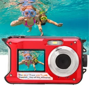 Full HD 2.7K 48MP 10ft Water Resistant Underwater Digital Camera 16X Zoom Red - Picture 1 of 22