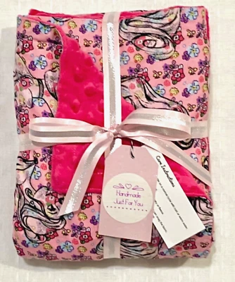 Baby Gift Blanket Disney Princess Minky Pink Toddler Girls Crib Shower Present - Image 1 of 4