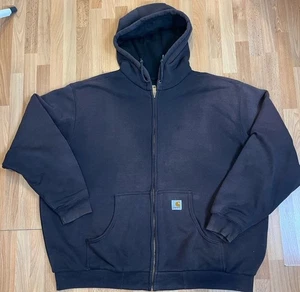 VTG Carhartt Thermal Lined Hoodie Mens Medium Full Zip Hooded Sweatshirt J149 - Picture 1 of 8