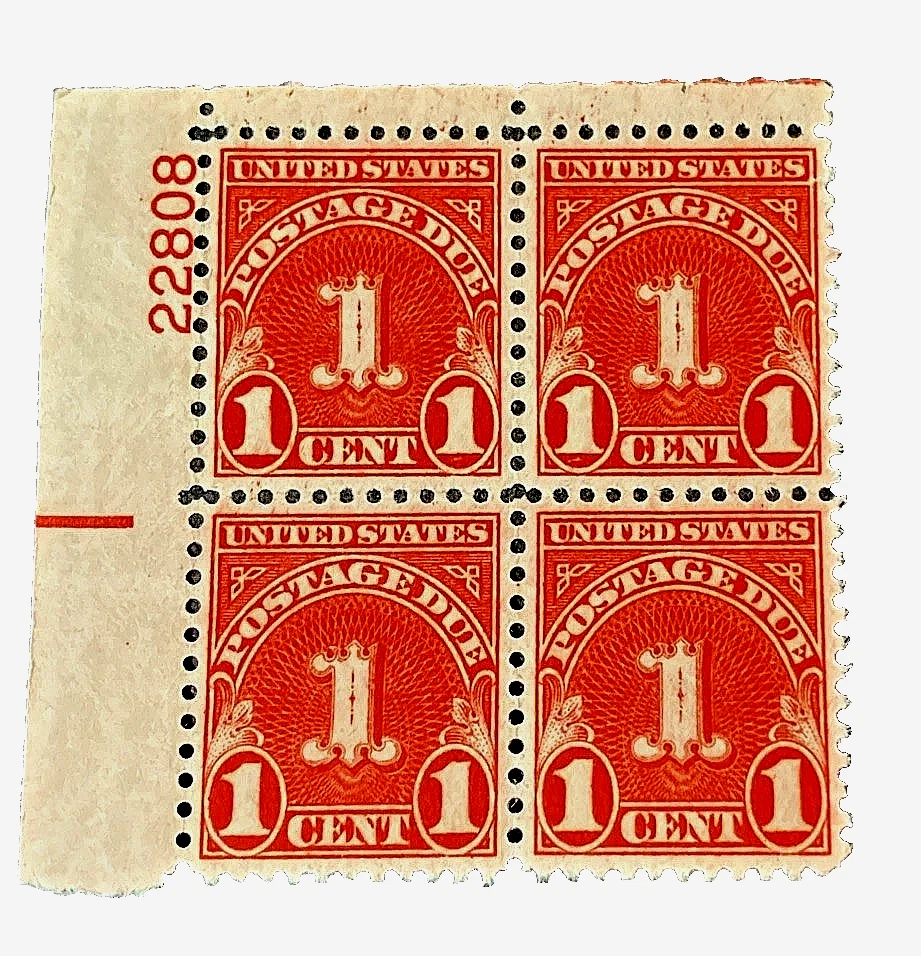 1931 US Postage Due Plate Block. Scotts J80. Dull Carmine Color. Beautiful Block - Image 1 of 1