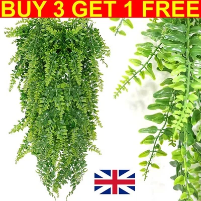 Artificial Hanging Plants Fake Fern Trailing Foliage Plastic Flower Leaf UK - Image 1 of 4