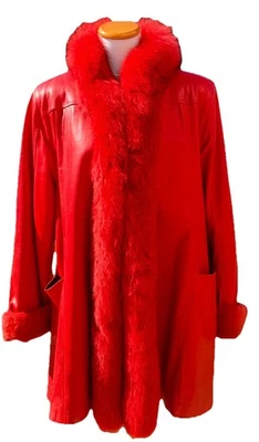 Vintage Donald Brooks Couro de Cordeiro Vermelho Pele de Raposa Coelho Reversível - Imagem 1 de 4