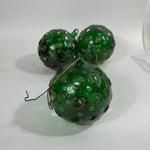 Vetro Soffiato Arte Verde Ritagli Circolari Glitter Palla Decorazione Natale 4” Lotto 3 - Foto 1 di 8