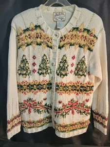 Vintage Heirloom Collectibles Cardigan Gr. L Strickpullover Weihnachten Holiday Tree Bow - Bild 1 von 16