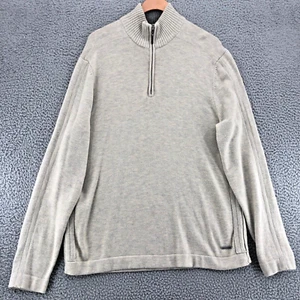 Calvin Klein Sweater Mens Large Gray Lambswool Blend 1/4 Zip Mock Neck Stretch - Picture 1 of 10