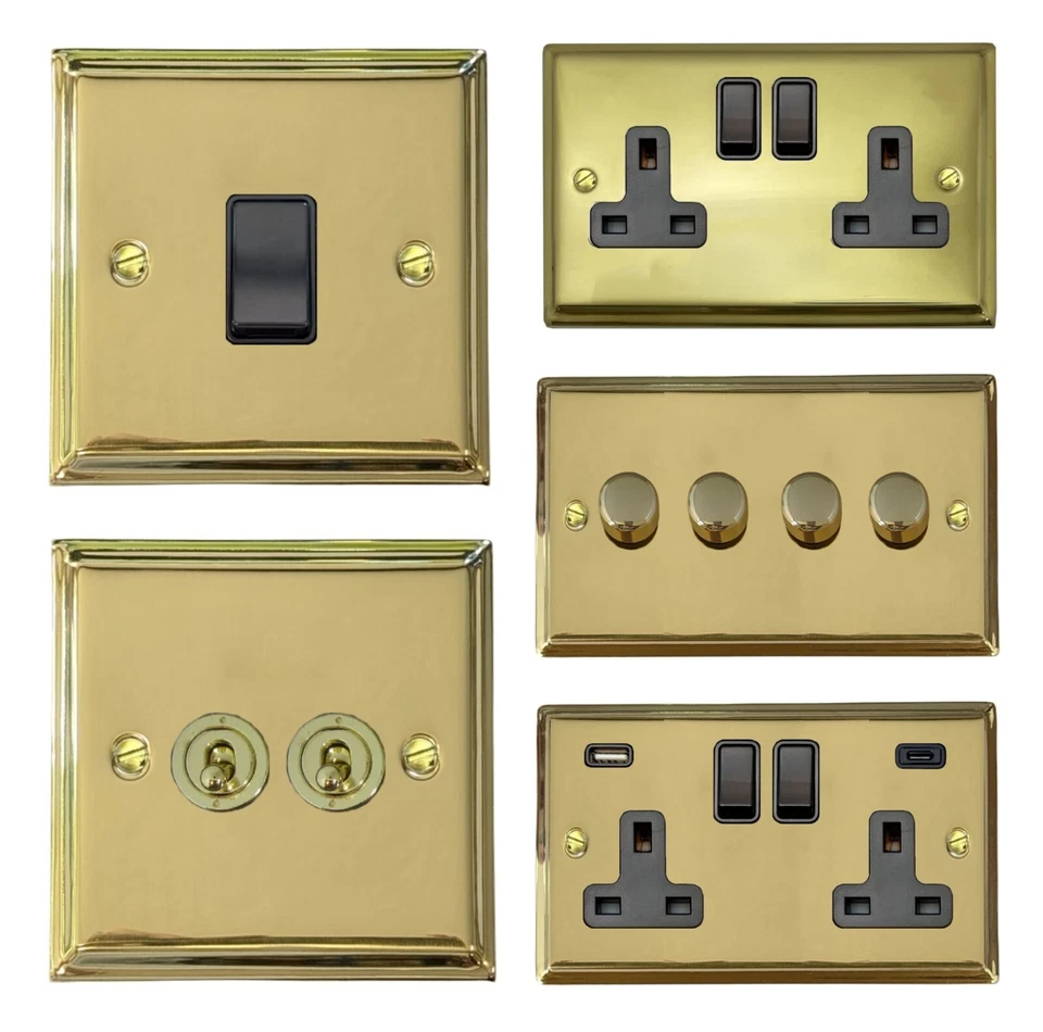 G&H BRASSWARE Interruptores de luz DBB de latón pulido placa decorativa G&H, enchufes, atenuadores, palancas