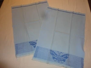 2 Vintage Fingertip Towels Blue Hand Swedish Embroidery w/ Butterfly - Picture 1 of 3
