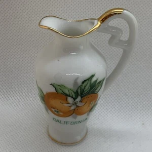 Vintage Mini California Porcelain Pitcher Vase Oranges 3" Advertising Souvenir - Picture 1 of 7