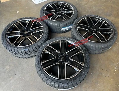 24" inch CHEVY Silverado Tahoe Yukon Sierra BLACK MACHINE WHEELS 33'' RT TIRES - Image 1 of 4