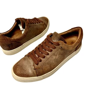 Frye IVY Women Chocolate Brown Leather LOW LACE Sneakers Casual Tennis Shoes 7 M - Picture 1 of 8