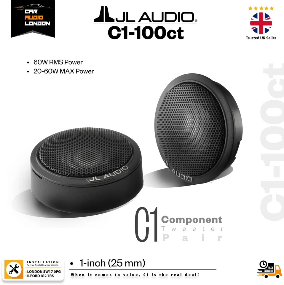 JL Audio C1-100CT 1" 25mm Car Component Tweeters & Crossovers Pair 60W RMS - Image 1 of 4