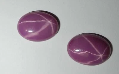 Opaque Star Ruby Oval 15x12 mm Cabochon 6 Rayed Lab-created Stone 2 pieces Lot - Image 1 of 4