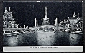 Coney Island Brooklyn NY Night Scene in Dreamland by I.Stern#183 SHIPS FREE - Picture 1 of 2