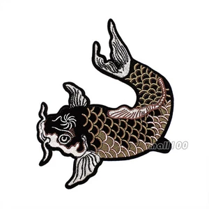 Fish brown white on black  Animal Embroidered Iron On Sew On Applique Patch - Picture 1 of 2