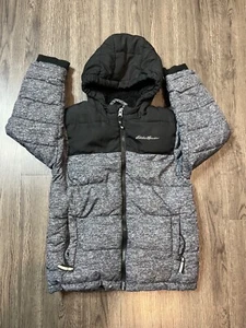 Eddie Bauer Jacket Youth 5 Grey Hooded Fleece Lined Puffer Boys - Picture 1 of 14