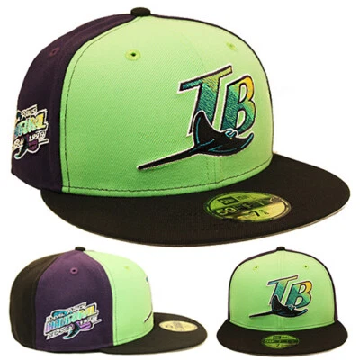 New Era Tampa bay Rays Fitted Hat MLB 98 Inaugural Patch Lime Green Purple Black - Image 1 of 4