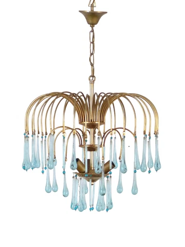 Gorgeous Vintage Waterfall Chandelier 16" Blue Teardrop Drop Murano 1970 3 light Cover