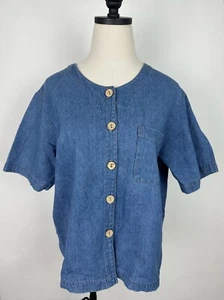 Camisa Denim Vintage Años 90 M Calce Cuadrado Manga Corta Blusa Minimalista Grunge Boho - Imagen 1 de 11