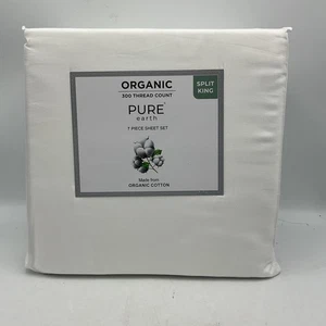 Pure Earth Organic 7pc Split King Sheet Set White 100% Cotton  - Picture 1 of 7