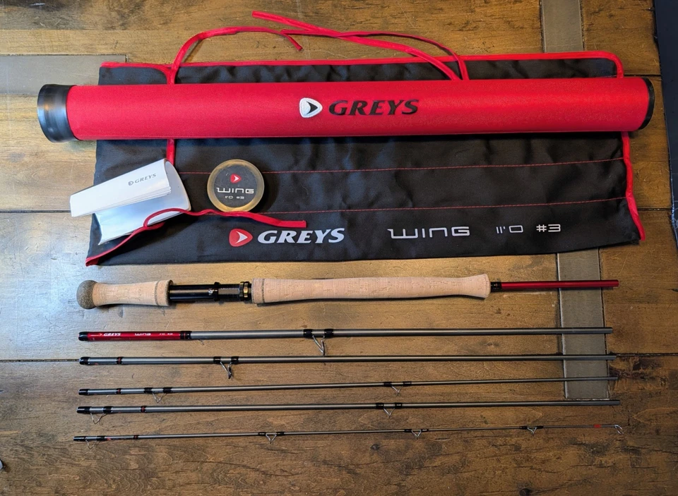 灰色鳟鱼 Spey 套件,3 WT,6 件,11 英尺,杆/卷轴/线,使用一次,超过 1000 美元全新 — 第 1/4 张图片