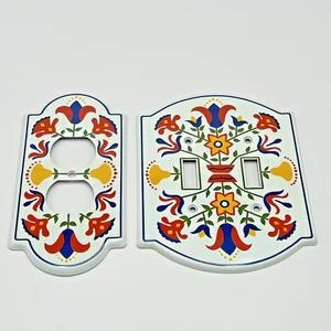 Set of 2 1974 General Electric Switch & Outlet Plate Covers Folk Floral Motif - Picture 1 of 20