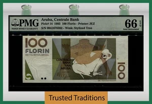 TT PK 14 1993 ARUBA CENTRALE BANK 100 FLORIN PMG 66 EPQ GEM UNCIRCULATED - Picture 1 of 2