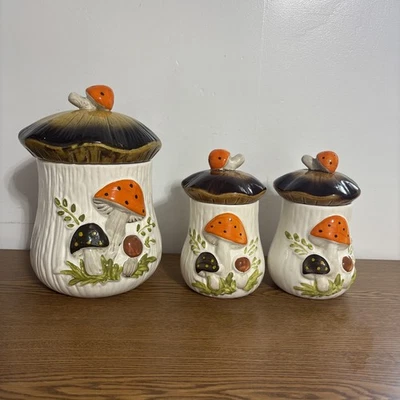 Vintage Sears Merry Mushroom Ceramic Canisters Japan Lot Of 3 - Image 1 of 4