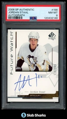 2006 SP AUTHENTIC #198 JORDAN STAAL FUTURE WATCH AUTO ROOKIE RC /999 PSA 8 - Image 1 of 4