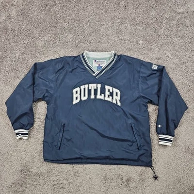 Chaqueta Pullover Vintage Champion Para Hombres XL Azul Marino Mayordomo Atlética Cuello en V Cremallera Completa Foto 1 de 4