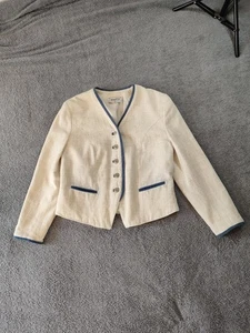 Meico Jacket Coat Womens UK 10 Retro Vintage Beige/Blue Linen Blend Smart Casual - Picture 1 of 12