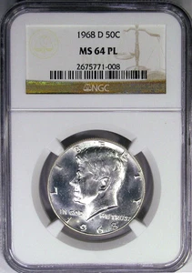 1968-D 50C NGC MS64PL 40% SILVER KENNEDY ~ RARE PROOFLIKE DATE! - Picture 1 of 5