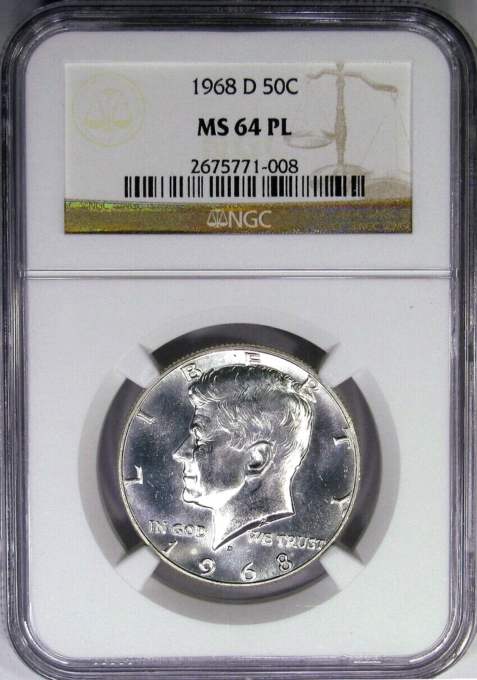 1968-D 50C NGC MS64PL 40% SILVER KENNEDY ~ RARE PROOFLIKE DATE! - Image 1 of 4
